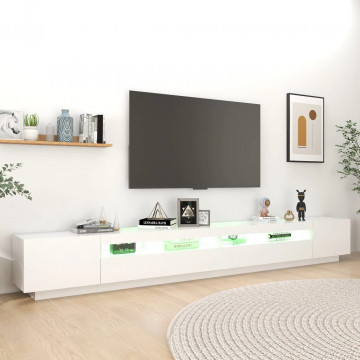 Comodă TV cu lumini LED, alb, 300x35x40cm - Img 8
