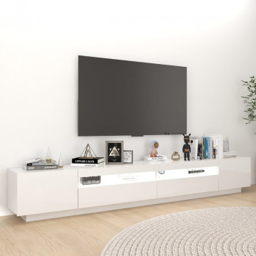 Comodă TV cu lumini LED, alb extra lucios, 260x35x40 cm - Img 4