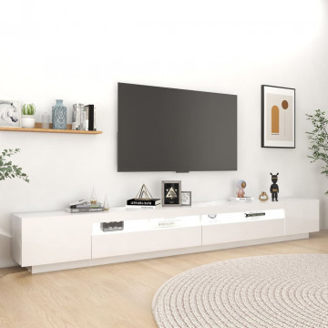 Comodă TV cu lumini LED, alb extra lucios, 300x35x40 cm - Img 3
