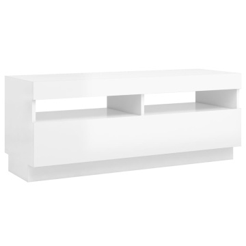 Comodă TV cu lumini LED, alb extralucios, 100x35x40 cm - Img 7