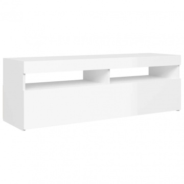 Comodă TV cu lumini LED, alb extralucios, 120x35x40 cm - Img 6