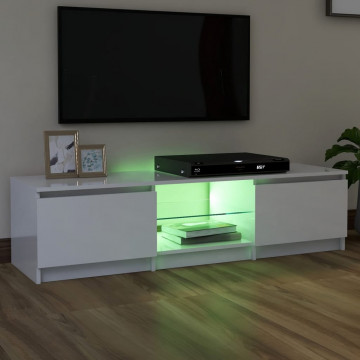 Comodă TV cu lumini LED, alb extralucios, 140x40x35,5 cm - Img 7