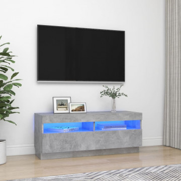 Comodă TV cu lumini LED, gri beton, 100x35x40 cm - Img 1