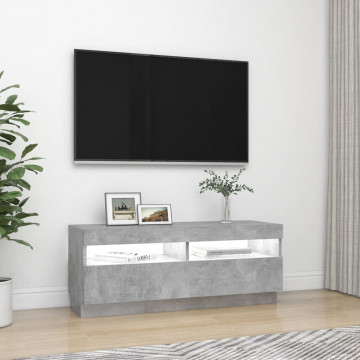 Comodă TV cu lumini LED, gri beton, 100x35x40 cm - Img 8