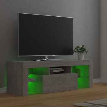 Comodă TV cu lumini LED, gri beton, 120x35x40 cm - Img 6