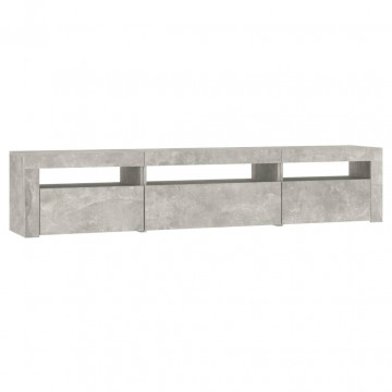 Comodă TV cu lumini LED, gri beton, 195x35x40 cm - Img 6