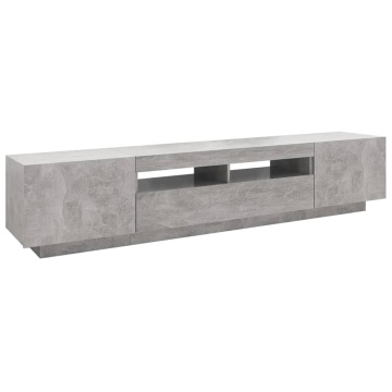 Comodă TV cu lumini LED, gri beton, 200x35x40 cm - Img 6