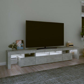 Comodă TV cu lumini LED, gri beton, 230x36,5x40cm - Img 3