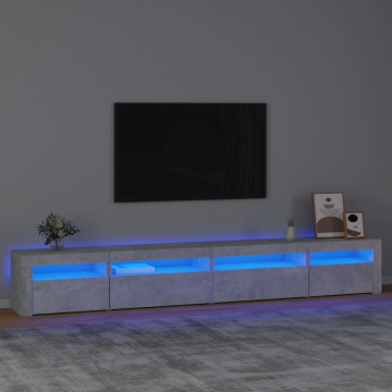 Comodă TV cu lumini LED, gri beton, 270x35x40 cm - Img 1