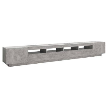 Comodă TV cu lumini LED, gri beton, 300x35x40 cm - Img 6