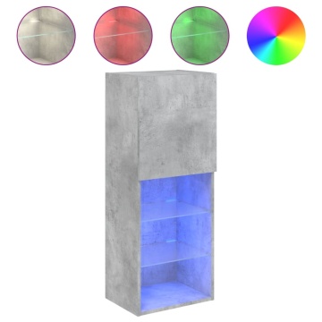 Comodă TV cu lumini LED, gri beton, 40,5x30x102 cm - Img 2
