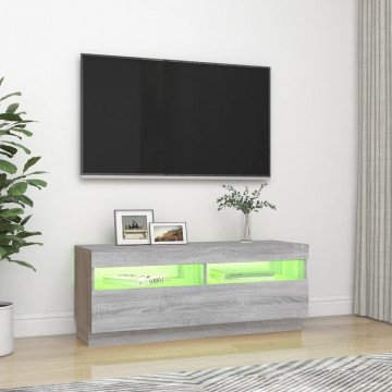 Comodă TV cu lumini LED, gri sonoma, 100x35x40 cm - Img 4