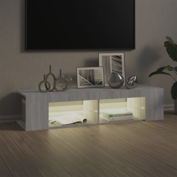 Comodă TV cu lumini LED, gri sonoma, 135x39x30 cm - Img 7