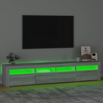 Comodă TV cu lumini LED, gri sonoma, 210x35x40 cm - Img 4
