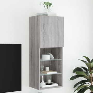 Comodă TV cu lumini LED, gri sonoma, 40,5x30x102 cm - Img 1