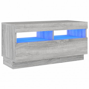 Comodă TV cu lumini LED, gri sonoma, 80x35x40 cm - Img 2