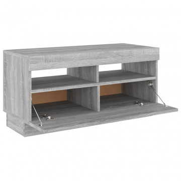 Comodă TV cu lumini LED, gri sonoma, 80x35x40 cm - Img 7