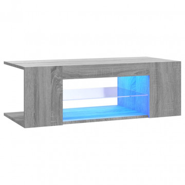 Comodă TV cu lumini LED, gri sonoma, 90x39x30 cm - Img 2