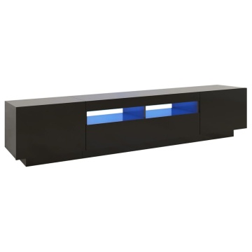 Comodă TV cu lumini LED, negru, 200x35x40 cm - Img 2