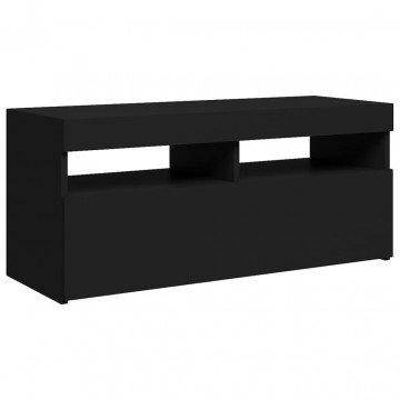 Comodă TV cu lumini LED, negru, 90x35x40 cm - Img 6