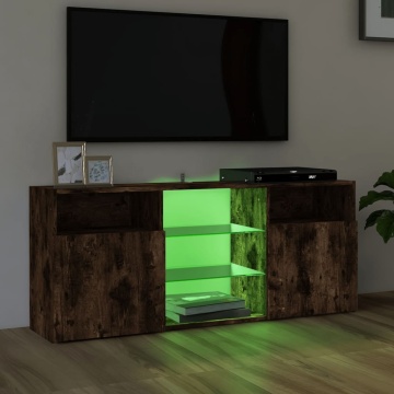 Comodă TV cu lumini LED, stejar fumuriu, 120x30x50 cm - Img 4