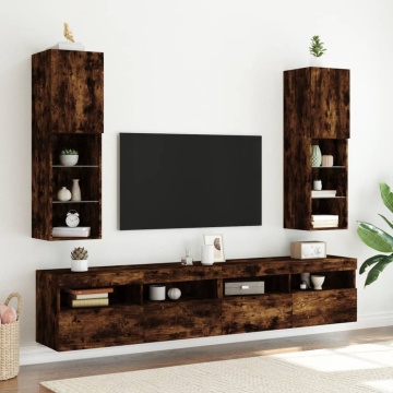 Comodă TV cu lumini LED, stejar fumuriu, 30,5x30x102 cm - Img 3
