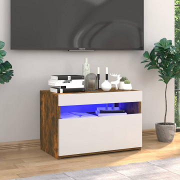 Comodă TV cu lumini LED, stejar fumuriu, 60x35x40 cm - Img 1