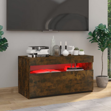 Comodă TV cu lumini LED, stejar fumuriu, 75x35x40 cm - Img 3