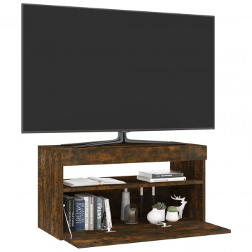 Comodă TV cu lumini LED, stejar fumuriu, 75x35x40 cm - Img 5