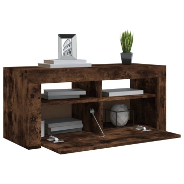 Comodă TV cu lumini LED, stejar fumuriu, 90x35x40 cm - Img 6