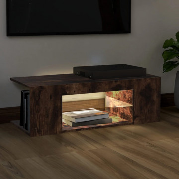 Comodă TV cu lumini LED, stejar fumuriu, 90x39x30 cm - Img 8