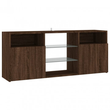 Comodă TV cu lumini LED, stejar maro, 120x30x50 cm - Img 6