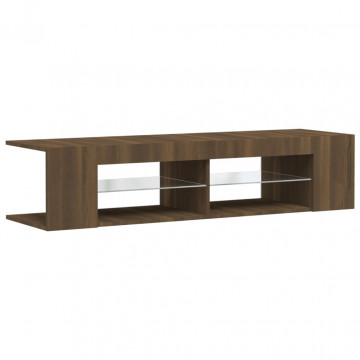 Comodă TV cu lumini LED, stejar maro, 135x39x30 cm - Img 3