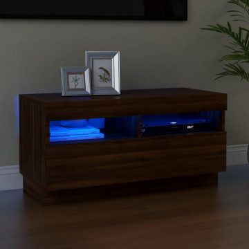 Comodă TV cu lumini LED, stejar maro, 80x35x40 cm - Img 1