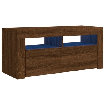 Comodă TV cu lumini LED, stejar maro, 90x35x40 cm - Img 2