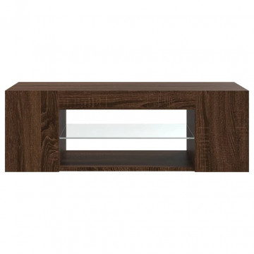 Comodă TV cu lumini LED, stejar maro, 90x39x30 cm - Img 7