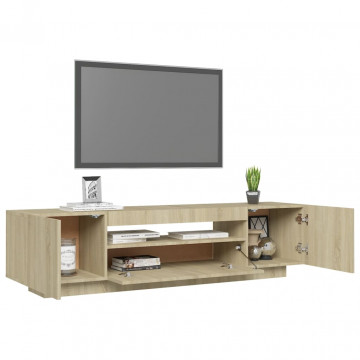 Comodă TV cu lumini LED, stejar sonoma, 160x35x40 cm - Img 5