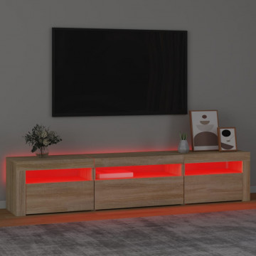 Comodă TV cu lumini LED, stejar sonoma, 195x35x40 cm - Img 8