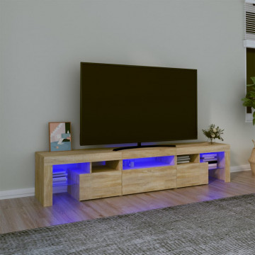 Comodă TV cu lumini LED, stejar sonoma, 200x36,5x40 cm - Img 1
