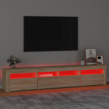 Comodă TV cu lumini LED, stejar sonoma, 210x35x40 cm - Img 8