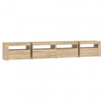 Comodă TV cu lumini LED, stejar sonoma, 240x35x40cm - Img 7