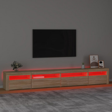 Comodă TV cu lumini LED, stejar sonoma, 270x35x40 cm - Img 8