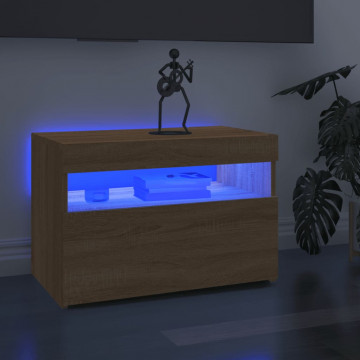 Comodă TV cu lumini LED, stejar Sonoma, 60x35x40 cm - Img 1