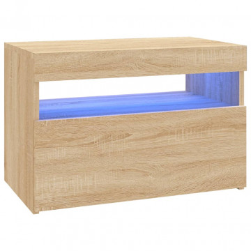 Comodă TV cu lumini LED, stejar Sonoma, 60x35x40 cm - Img 2