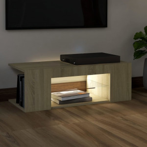 Comodă TV cu lumini LED, stejar Sonoma, 90x39x30 cm - Img 3