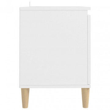 Comodă TV cu picioare din lemn masiv, alb, 103,5x35x50 cm - Img 5