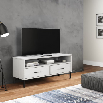 Comodă TV cu picioare metalice „OSLO”, alb, lemn masiv pin - Img 1