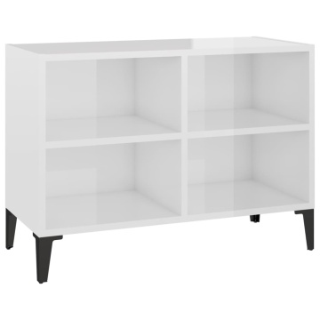 Comodă TV cu picioare metalice, alb extralucios, 69,5x30x50 cm - Img 2