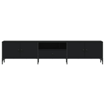 Comodă TV cu sertar, negru, 200x25x44 cm, lemn prelucrat - Img 5
