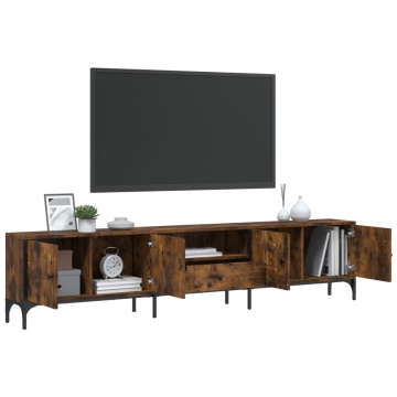 Comodă TV cu sertar, stejar fumuriu 200x25x44 cm lemn prelucrat - Img 4
